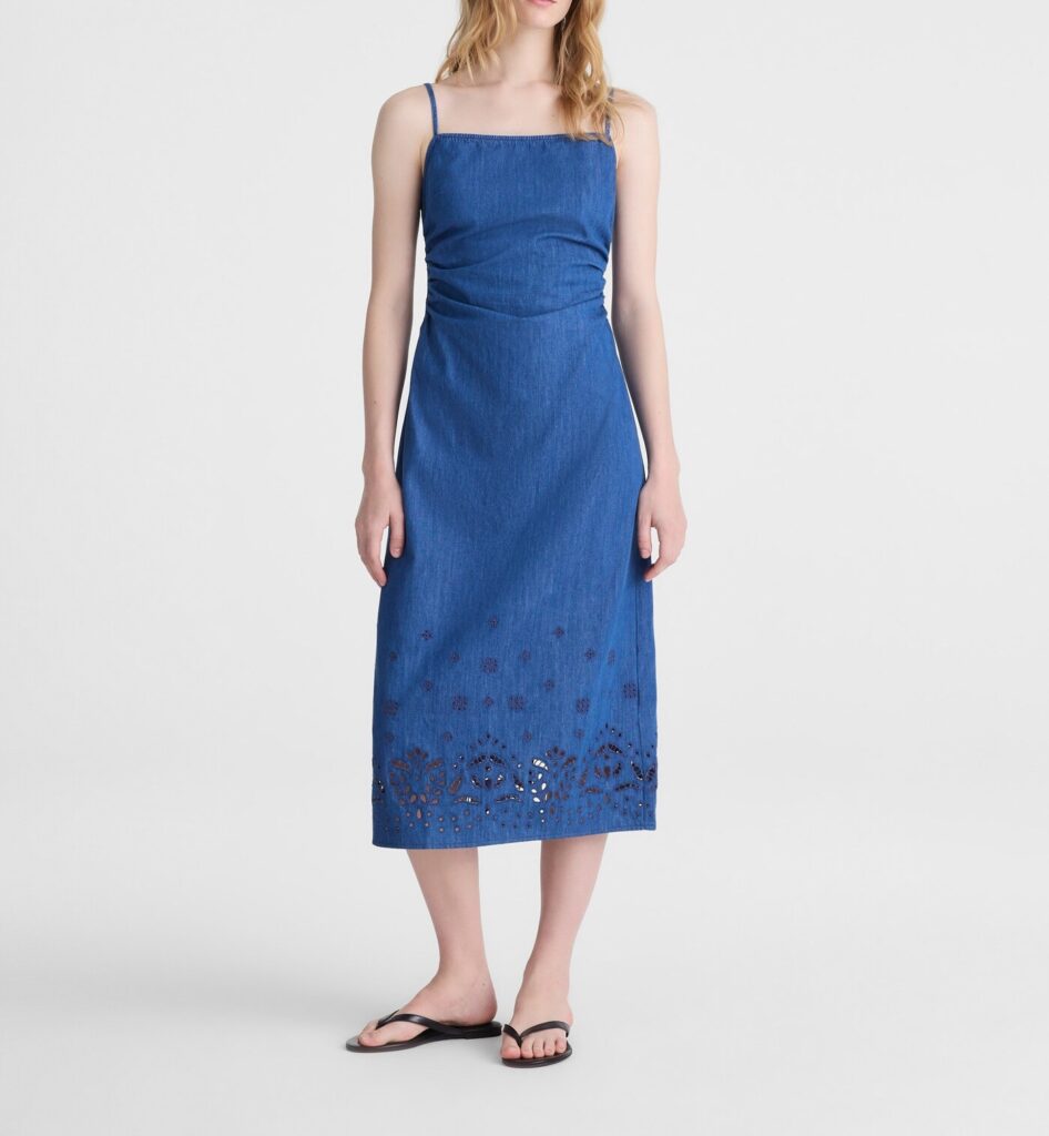 Denim Eyelet Midi Dress