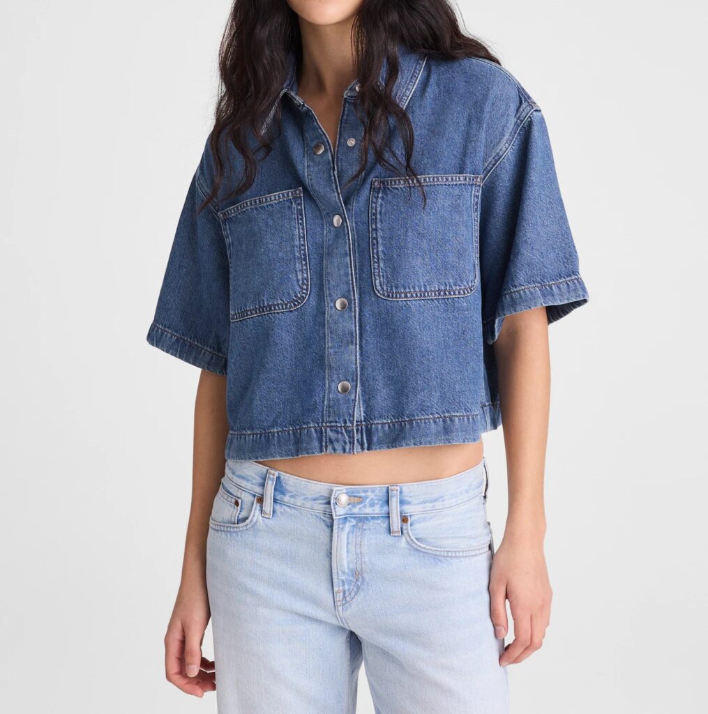 Boxy Crop Button-Up Shirt in Airy Denim