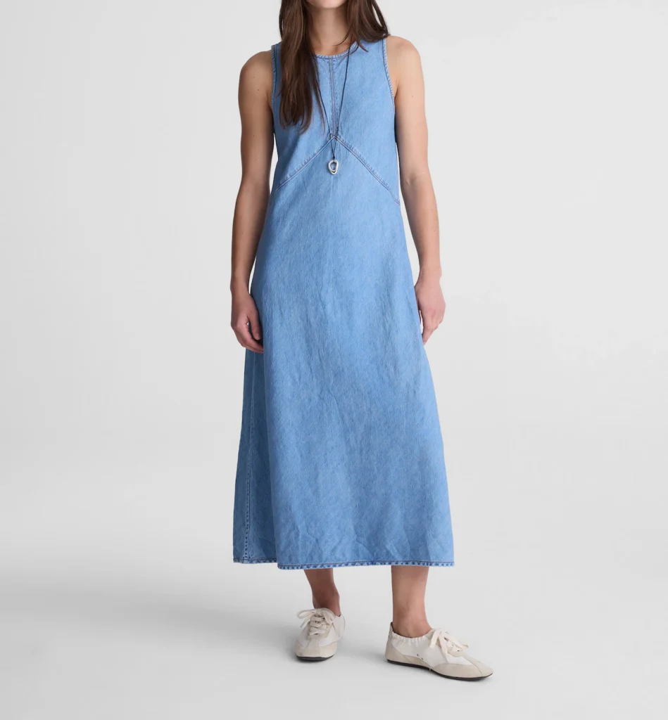 Airy Denim Seamed Maxi Dress