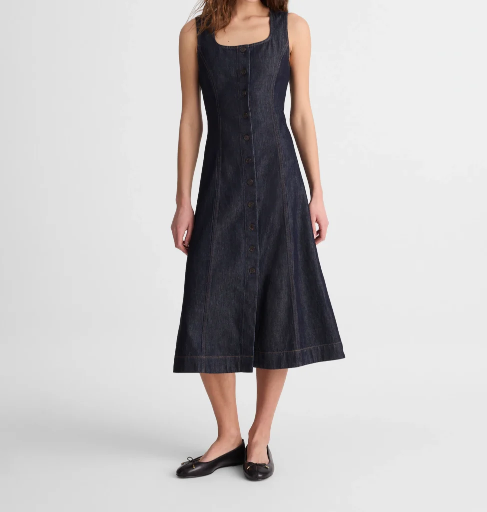 Airy Denim Squareneck Button