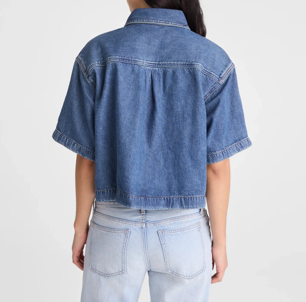 Boxy Crop Button-Up Shirt in Airy Denim - hover
