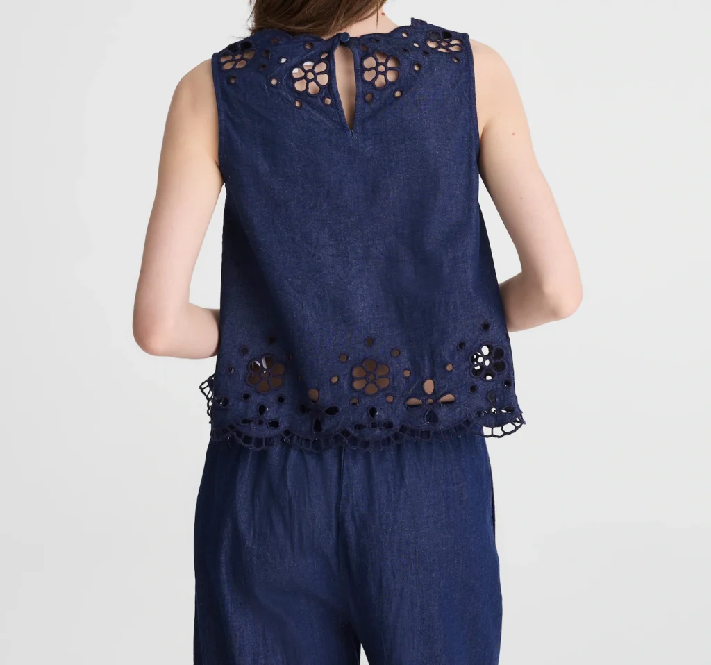 Denim Embroidered Shell Top - hover