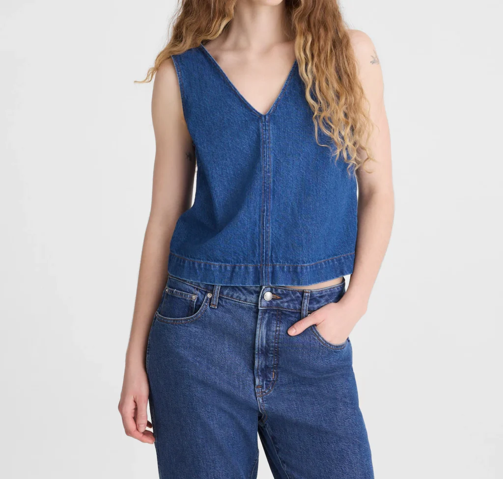 Denim V-Neck Shell Top