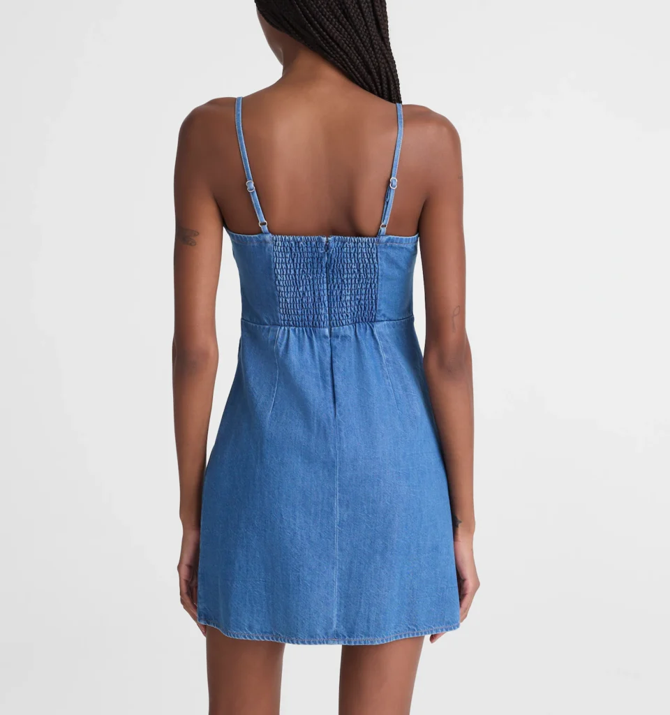 Denim Ruched Squareneck Mini Dress - hover