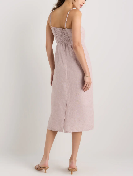 Linen Scoop Neck Midi Dress - hover