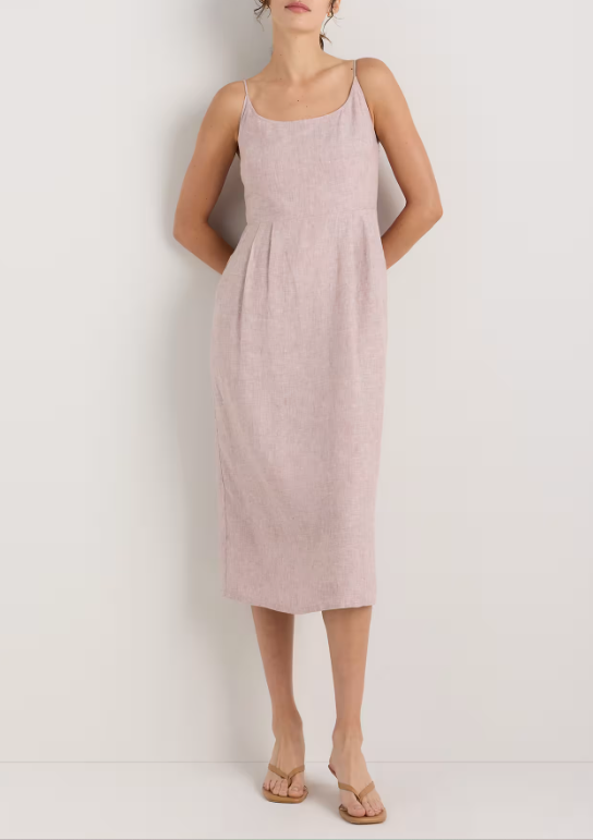Linen Scoop Neck Midi Dress