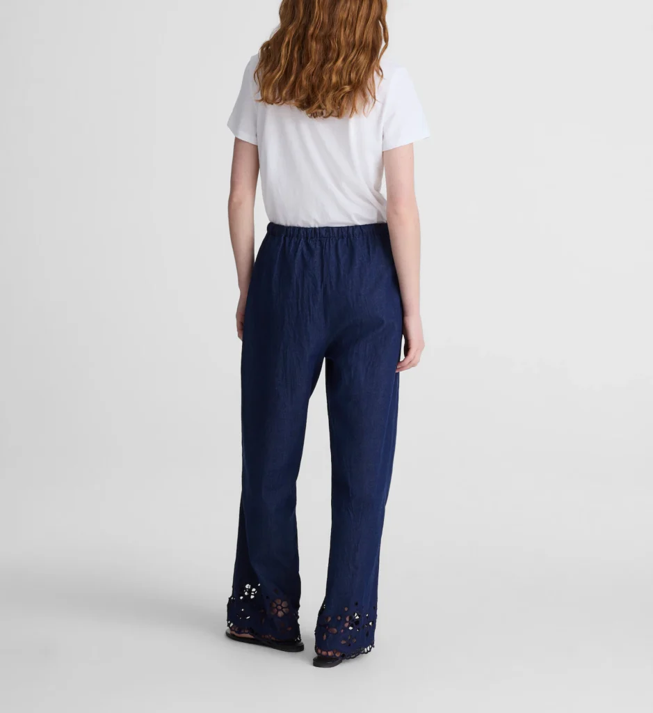 Denim Embroidered-Hem Pull-On Pants - hover