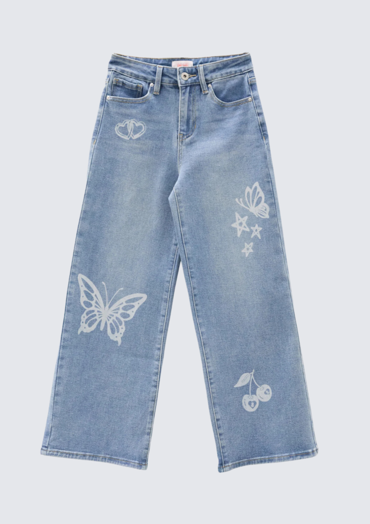 Girls Tattoo Print Wide Leg Jeans